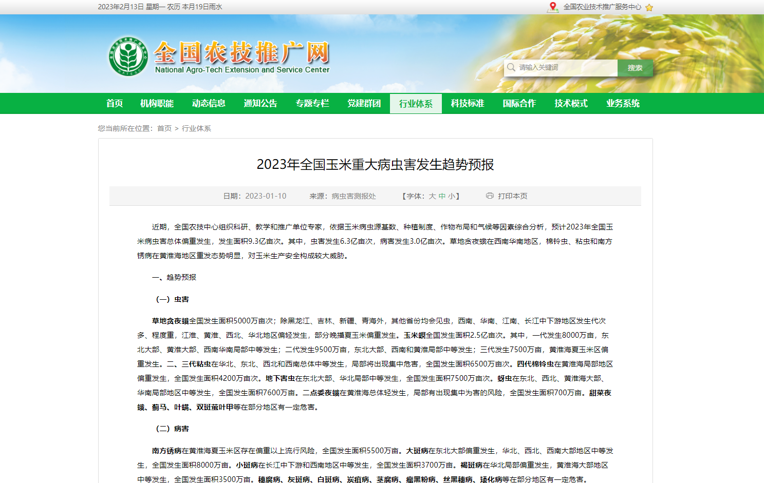 2023年全國玉米重大病蟲害發(fā)生趨勢預(yù)報